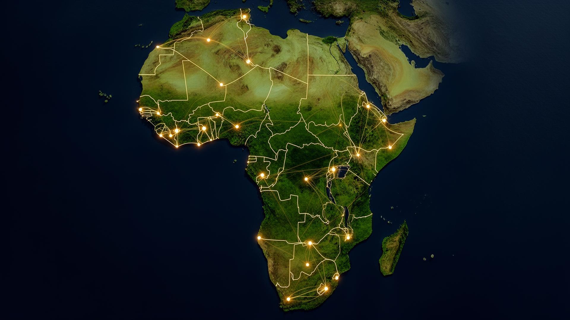 Africa map illuminated with founding nations